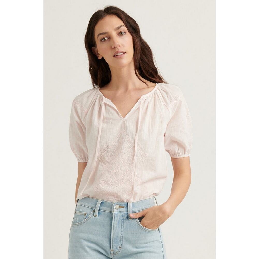 Lucky Brand Embroidered Pink Peasant‎ Top Size Medium